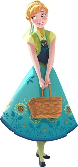 Anna Frozen Character With Basket PNG Image