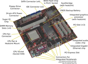 Annotated Motherboard Components PNG Image