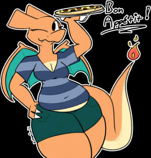 Anthropomorphic Dragon Eating Pizza PNG image with transparent background