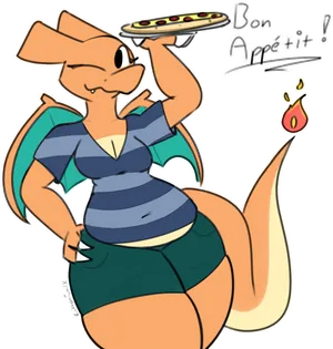 Anthropomorphic Dragon Eating Pizza PNG Image