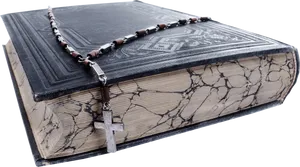 Antique Biblewith Rosary PNG Image