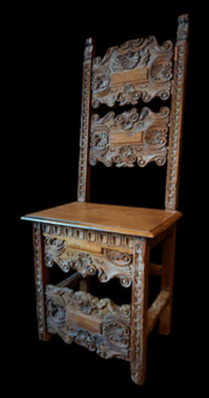 Antique Carved Wooden Chair PNG with transparent background