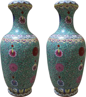 Antique Floral Cloisonne Vase PNG Image