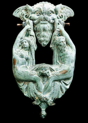 Antique Mythical Figures Door Knocker PNG