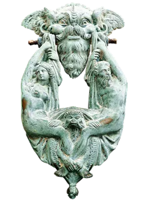 Antique Mythical Figures Door Knocker PNG Image