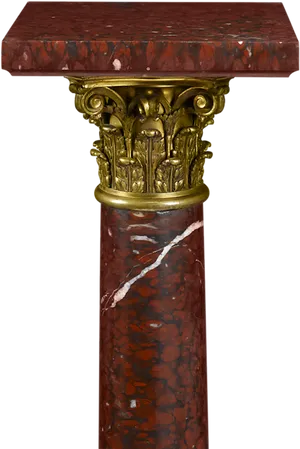 Antique Red Marble Pillarwith Golden Capital PNG Image