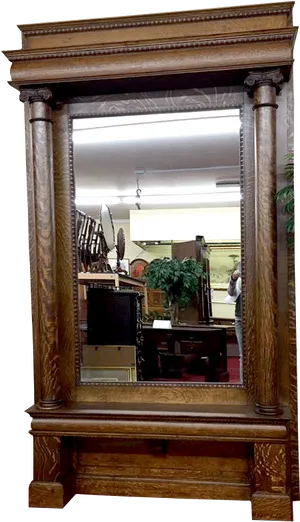 Antique Wooden Mirror Frame PNG Image