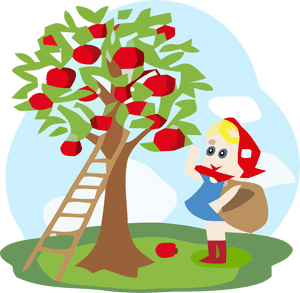 Apple Harvest Cartoon Scene PNG image with transparent background