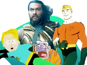 Aquaman Evolution Collage PNG Image