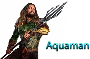 Aquaman Heroic Pose With Trident PNG Image