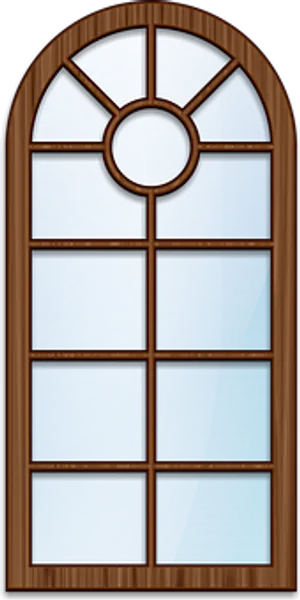 Arched Wooden Window Design PNG Image