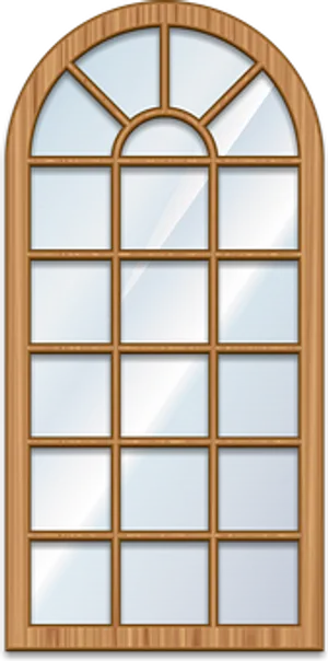 Arched Wooden Window Design PNG Image