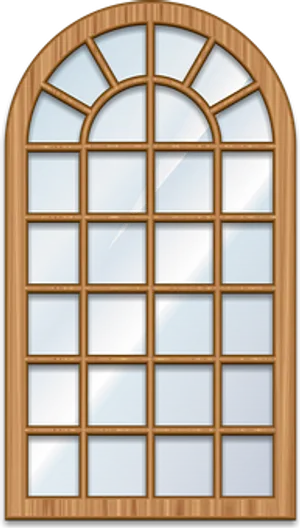 Arched Wooden Window Design PNG Image