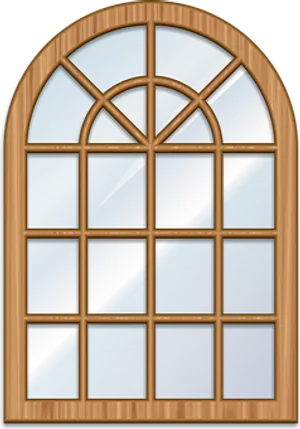 Arched Wooden Window Design PNG Image