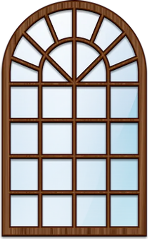 Arched Wooden Window Design PNG Image
