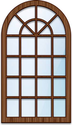 Arched Wooden Window Design PNG Image