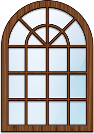 Arched Wooden Window Design PNG Image