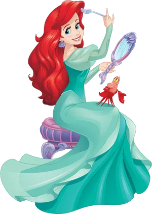 Ariel Combing Hair With Sebastian PNG Image