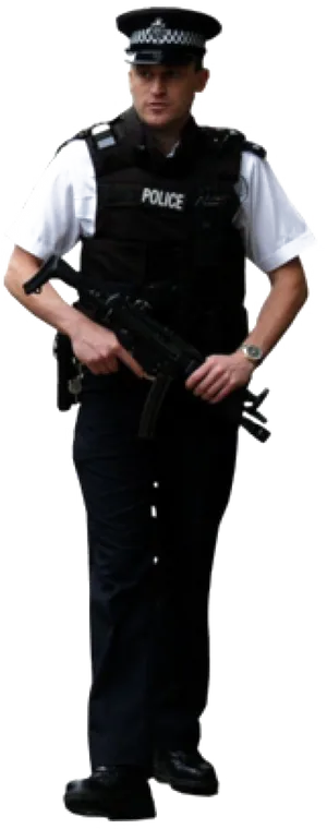 Armed Police Officer Standing PNG Image