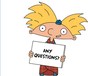 Arnold Holding Sign Any Questions PNG Image