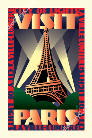 Art Deco 1930's Paris Travel Poster - Art Deco Paris Posters PNG image with transparent background