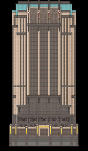 Art Deco Skyscraper Facade PNG image with transparent background