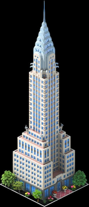Art Deco Skyscraper Rendering PNG image with transparent background
