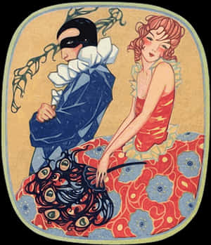 Art Nouveau Masquerade Couple PNG with transparent background