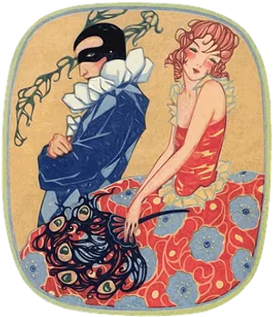 Art Nouveau Masquerade Couple PNG Image