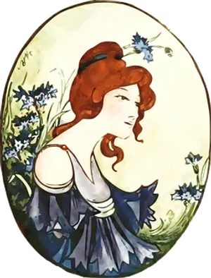 Art Nouveau Style Redhead Woman PNG Image