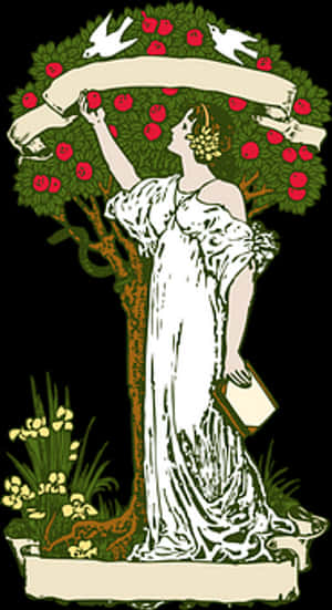 Art Nouveau Woman Tree Banner PNG with transparent background