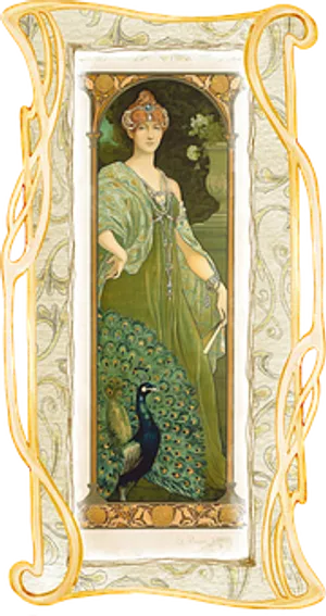 Art Nouveau Womanand Peacock PNG Image