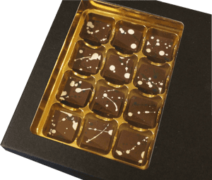 Artisan Chocolate Collection Gold Tray PNG image with transparent background