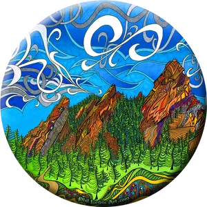 Artistic Mountain Frisbee Design PNG Image