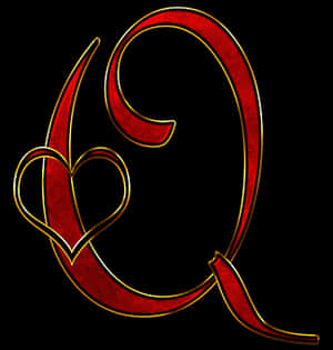 Artistic Redand Gold Letter Qwith Heart PNG image with transparent background