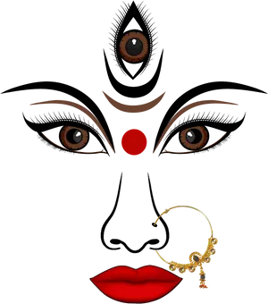 Artistic Representationof Goddess Durga Face PNG Image