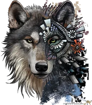 Artistic Wolf Geometric Collage PNG Image