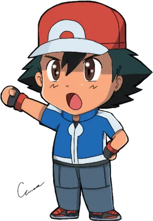 Ash Ketchum Pokemon Trainer Illustration PNG Image