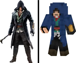 Assassins Creed Characterand Minecraft Skin PNG Image