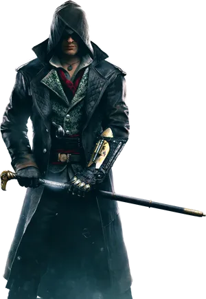 Assassins Creed Characterwith Hidden Bladeand Cane Sword PNG Image