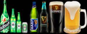 Assorted Beer Brandsand Glasses PNG image with transparent background