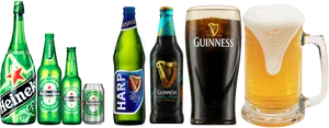 Assorted Beer Brandsand Glasses PNG Image