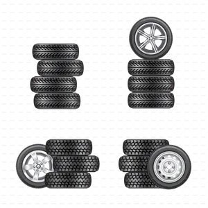 Assorted Car Tiresand Wheels PNG Image