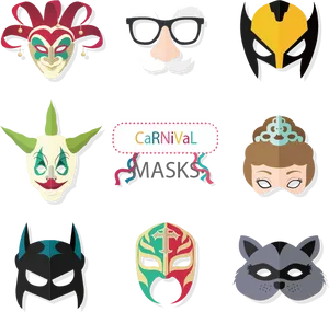 Assorted Carnival Masks Collection PNG Image