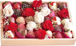 Assorted Chocolate Covered Strawberriesand Roses PNG Image