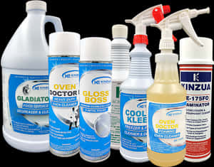 Assorted Cleaning Products Display PNG with transparent background