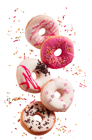 Assorted Donuts Fallingwith Sprinkles.jpg PNG Image