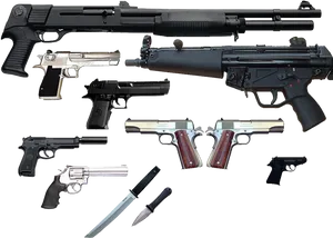 Assorted_ Firearms_and_ Blades_ Collection PNG Image
