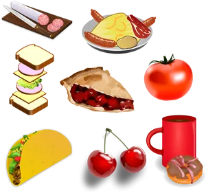 Assorted Food Illustrations Collection PNG Image
