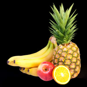 Assorted Fresh Fruits Black Background PNG with transparent background